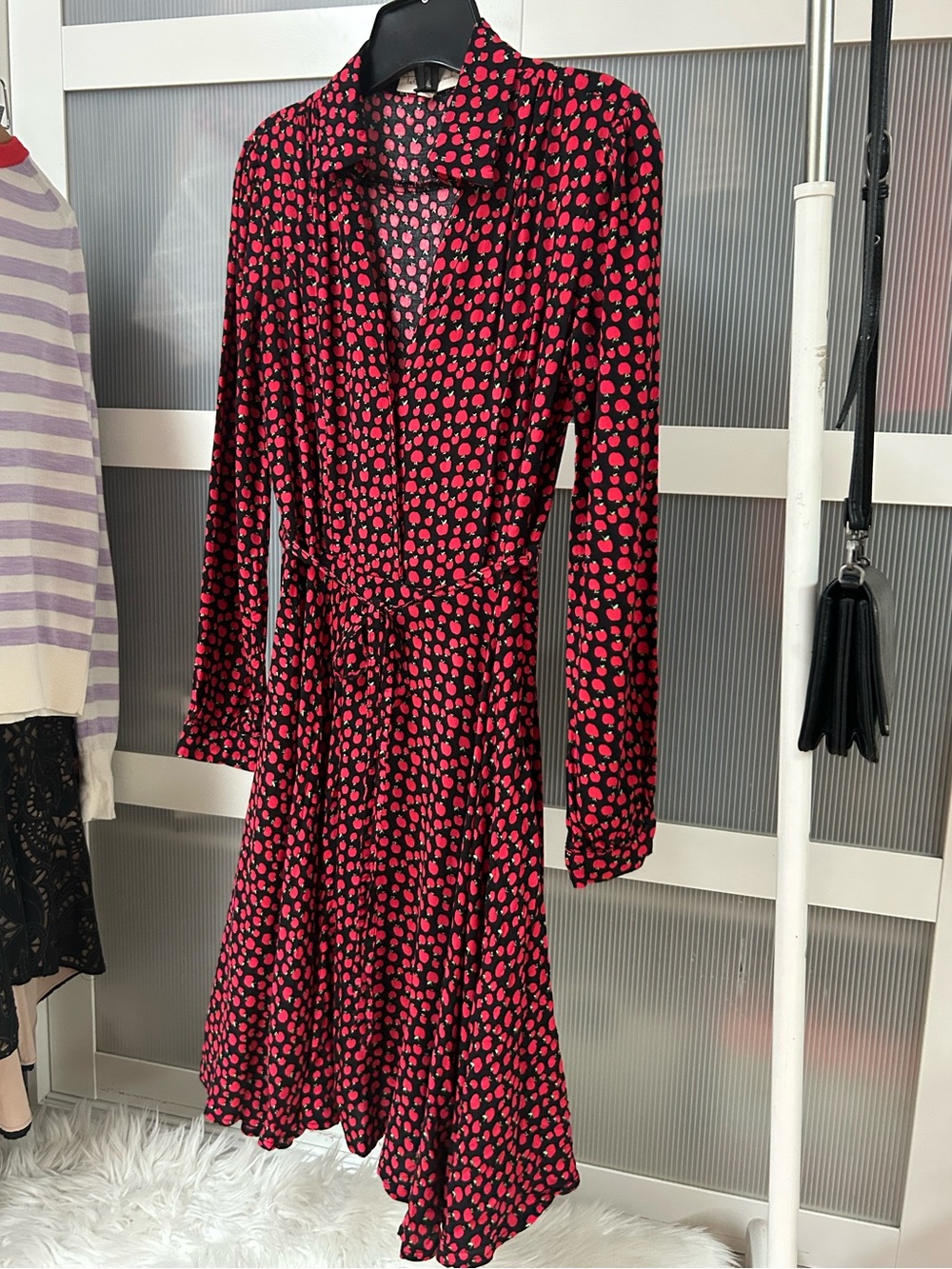 Long Sleeve Black Dress with Pink Dot Print